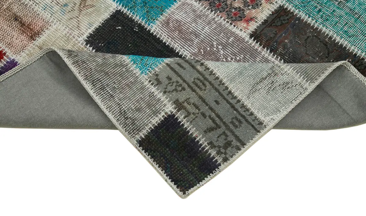 Patchwork Mavi Pamuk Üzerine Yün El Dokuma Kilim-098x314 - Görsel 6