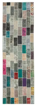 Patchwork Multi Pamuk Üzerine Yün El Dokuma Kilim-095x307