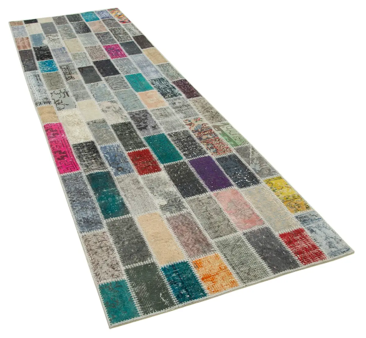 Patchwork Multi Pamuk Üzerine Yün El Dokuma Kilim-095x307 - Görsel 2