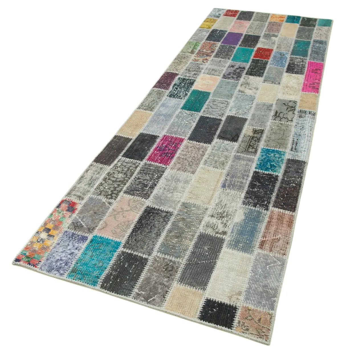 Patchwork Multi Pamuk Üzerine Yün El Dokuma Kilim-095x307 - Görsel 3