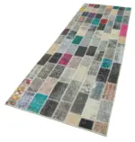 Patchwork Multi Pamuk Üzerine Yün El Dokuma Kilim-095x307 - Görsel 3