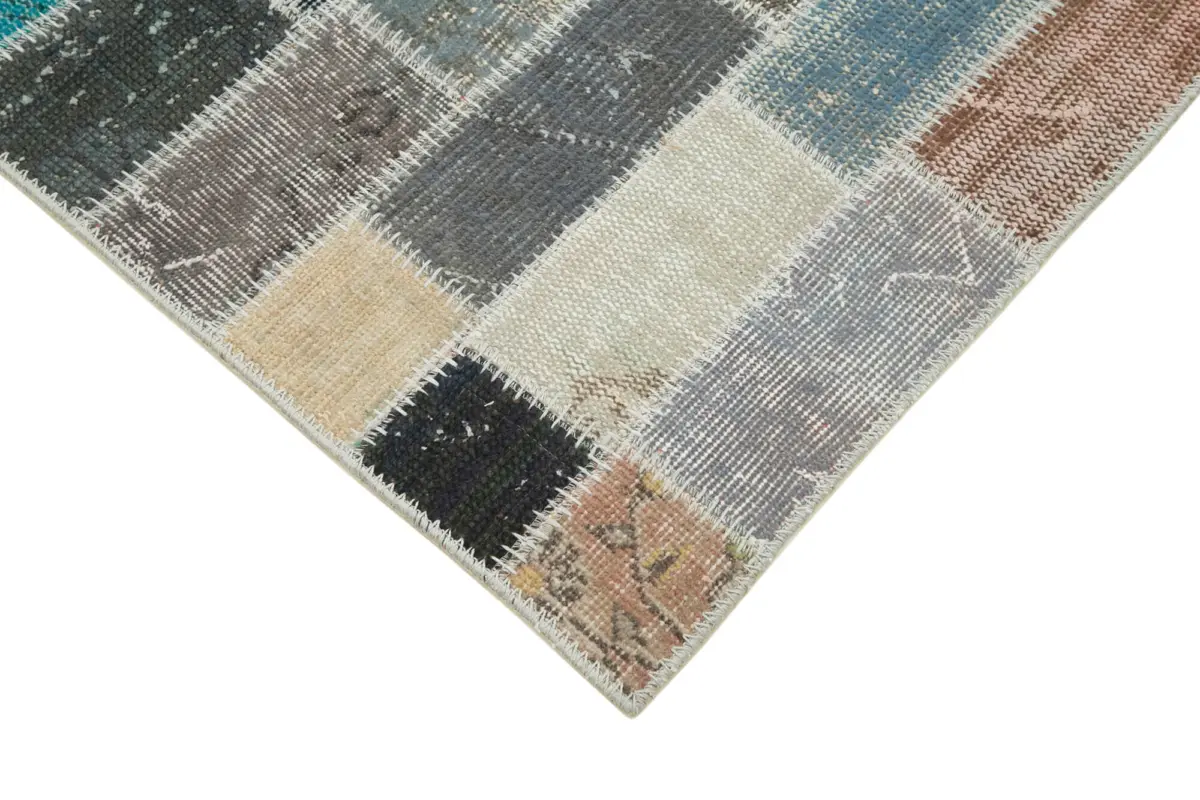 Patchwork Multi Pamuk Üzerine Yün El Dokuma Kilim-095x307 - Görsel 4