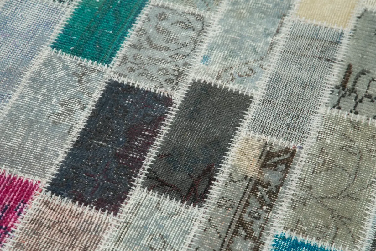 Patchwork Multi Pamuk Üzerine Yün El Dokuma Kilim-095x307 - Görsel 5