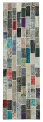 Patchwork Multi Pamuk Üzerine Yün El Dokuma Kilim-095x301