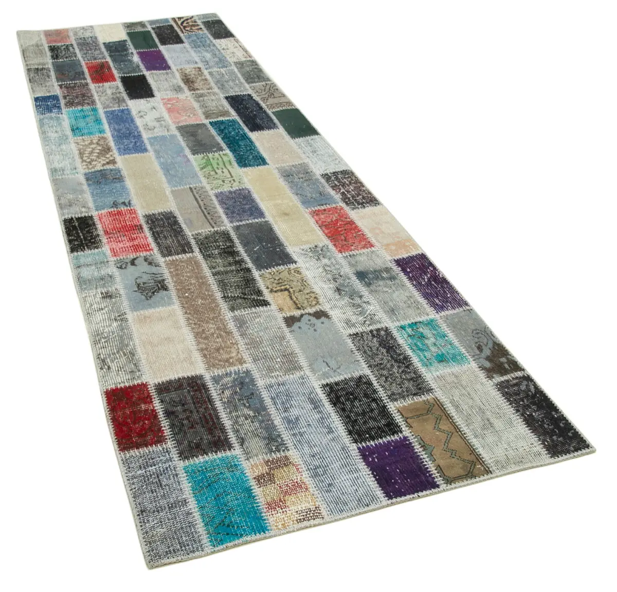 Patchwork Multi Pamuk Üzerine Yün El Dokuma Kilim-095x301 - Görsel 2