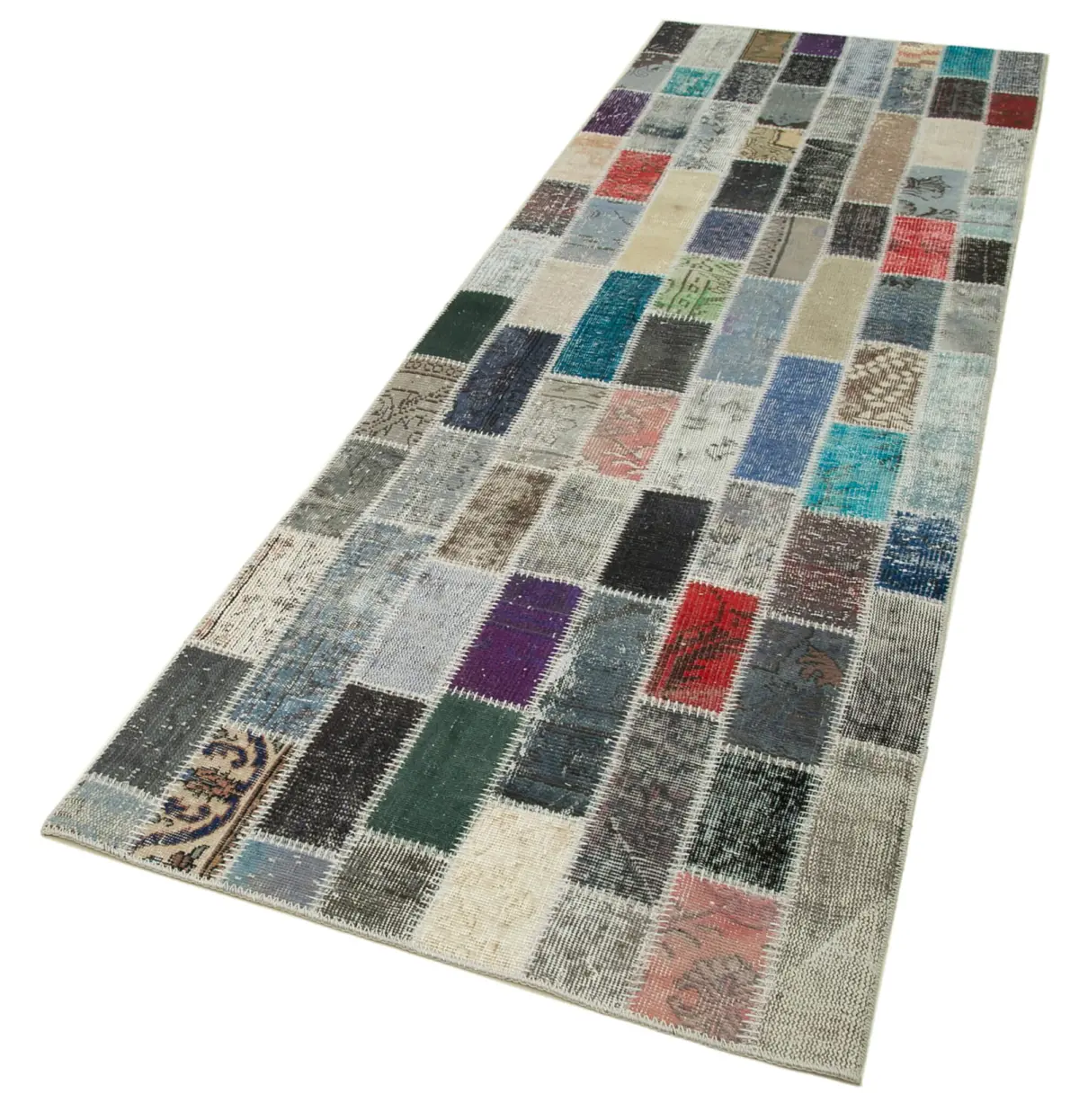 Patchwork Multi Pamuk Üzerine Yün El Dokuma Kilim-095x301 - Görsel 3