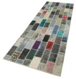 Patchwork Multi Pamuk Üzerine Yün El Dokuma Kilim-095x301 - Görsel 3