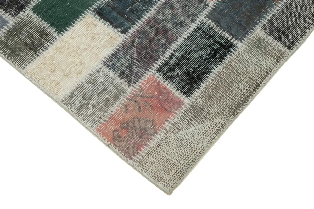 Patchwork Multi Pamuk Üzerine Yün El Dokuma Kilim-095x301 - Görsel 4