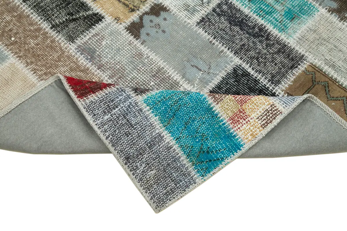 Patchwork Multi Pamuk Üzerine Yün El Dokuma Kilim-095x301 - Görsel 6