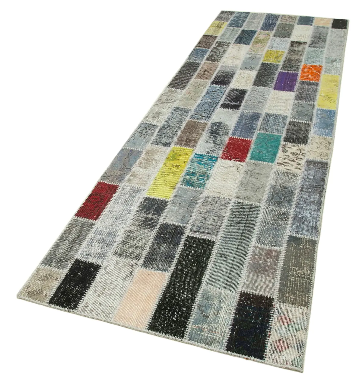 Patchwork Multi Pamuk Üzerine Yün El Dokuma Kilim-094x303 - Görsel 3