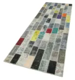 Patchwork Multi Pamuk Üzerine Yün El Dokuma Kilim-094x303 - Görsel 3
