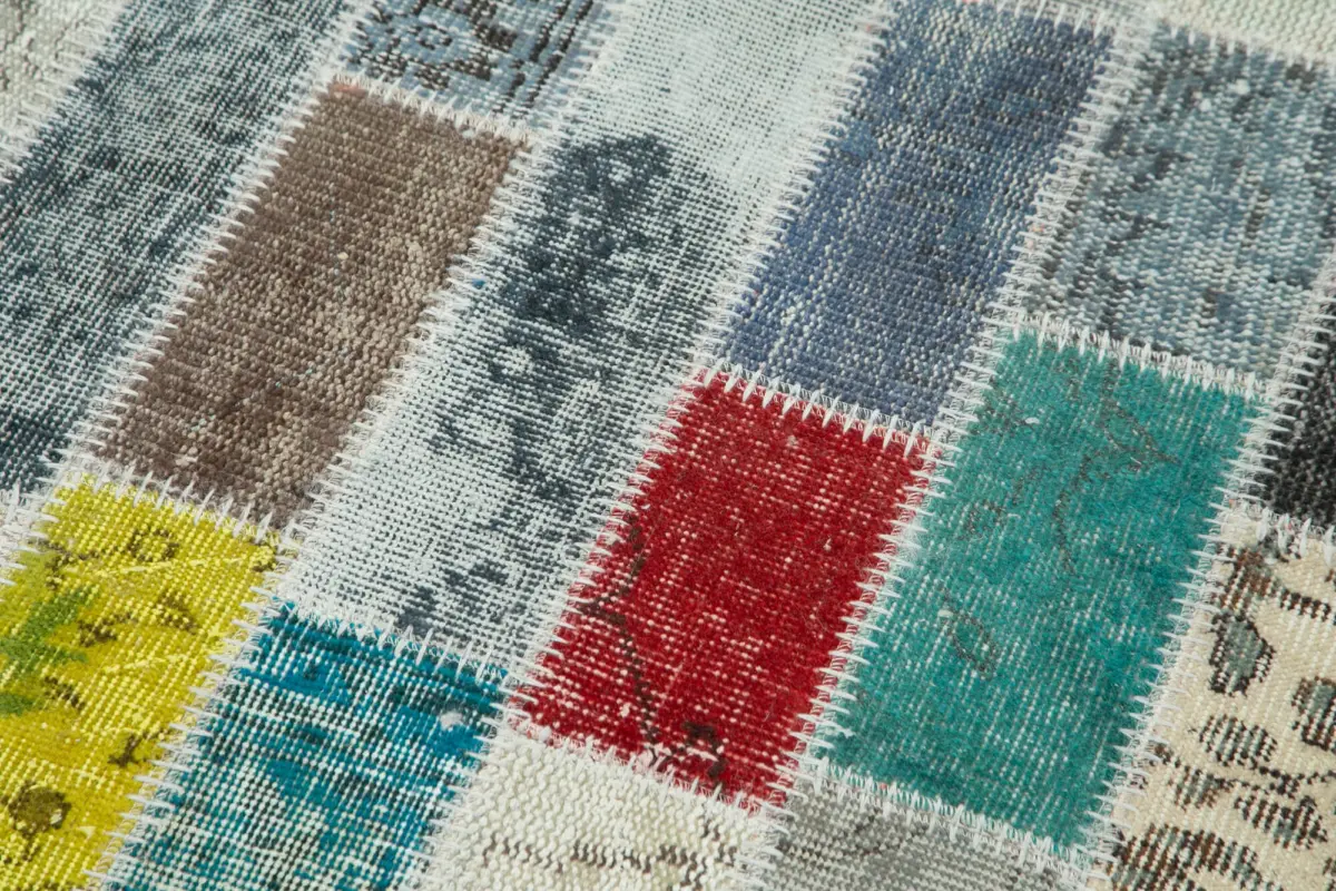 Patchwork Multi Pamuk Üzerine Yün El Dokuma Kilim-094x303 - Görsel 5