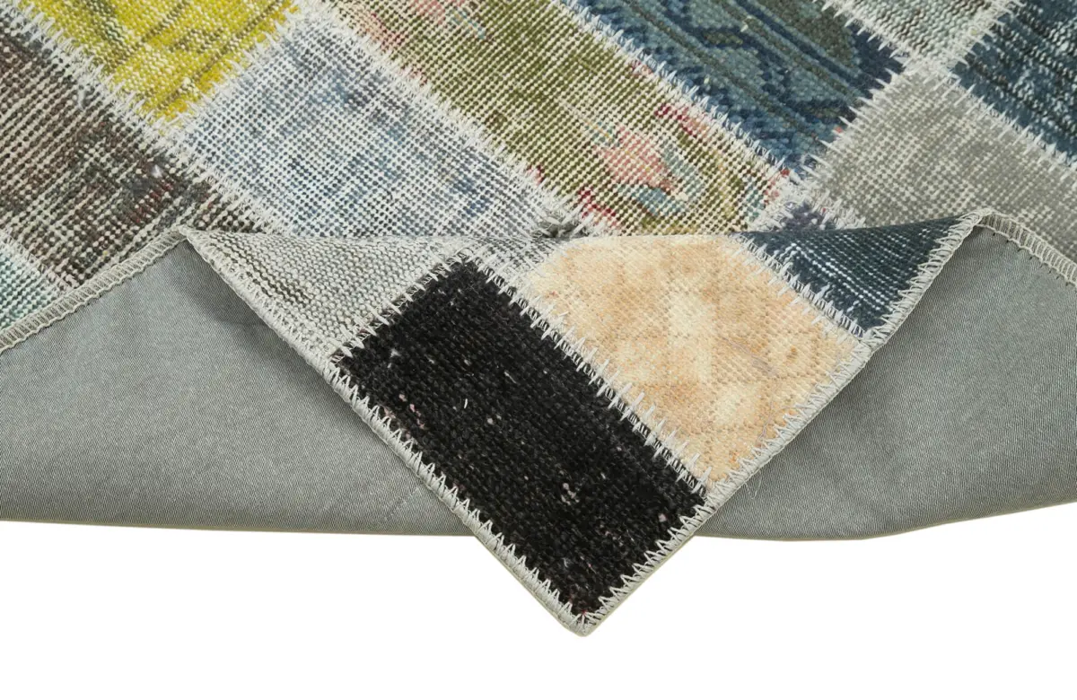 Patchwork Multi Pamuk Üzerine Yün El Dokuma Kilim-094x303 - Görsel 6