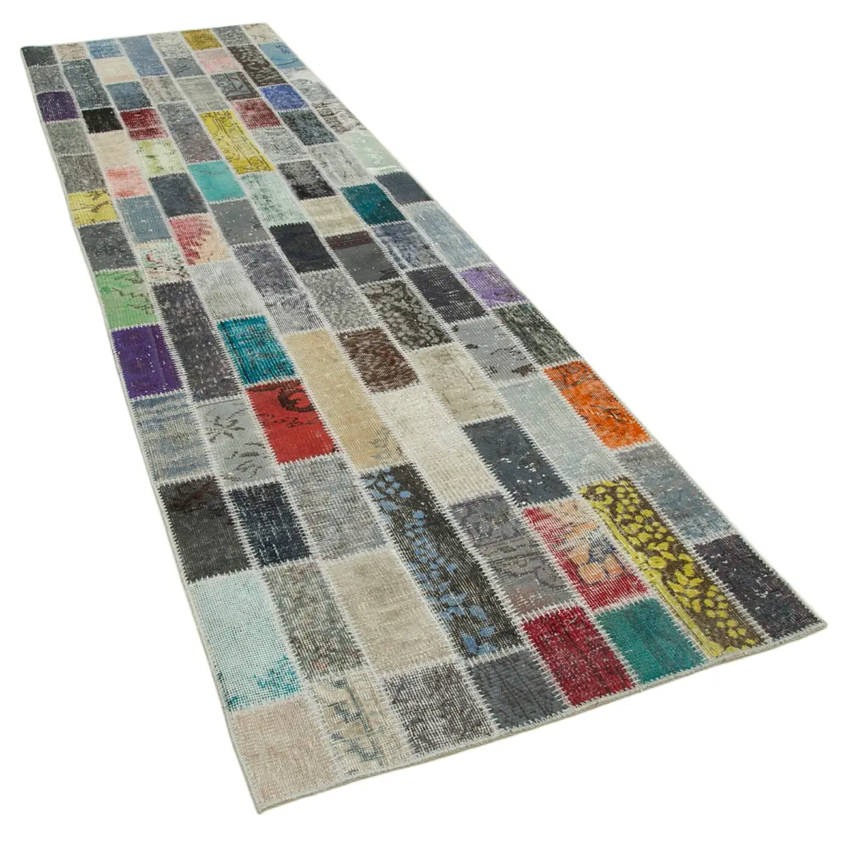 Patchwork Multi Pamuk Üzerine Yün El Dokuma Kilim-096x330 - Görsel 2