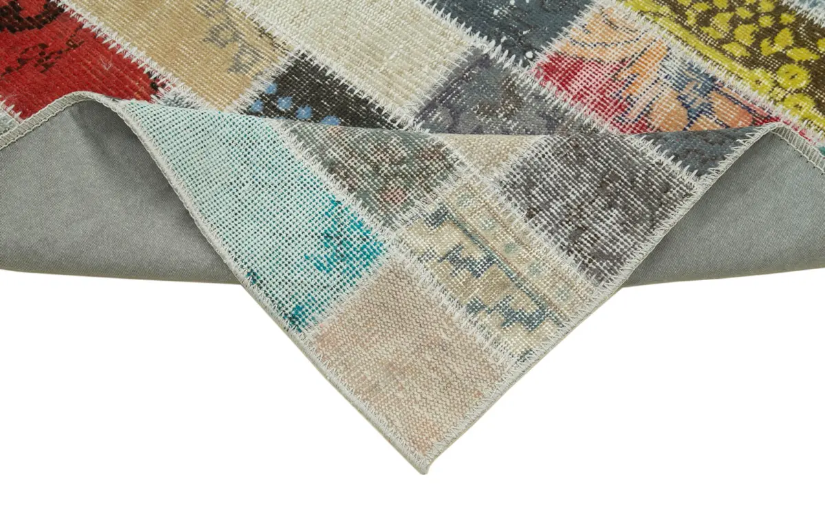 Patchwork Multi Pamuk Üzerine Yün El Dokuma Kilim-096x330 - Görsel 6