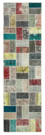 Patchwork Multi Pamuk Üzerine Yün El Dokuma Kilim-085x294