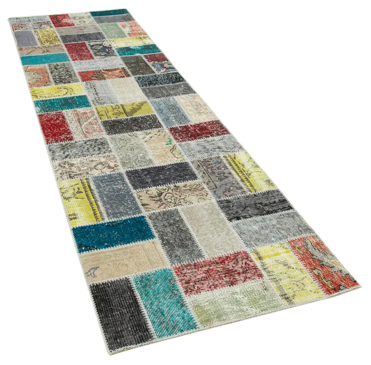 Patchwork Multi Pamuk Üzerine Yün El Dokuma Kilim-085x294 - Görsel 2