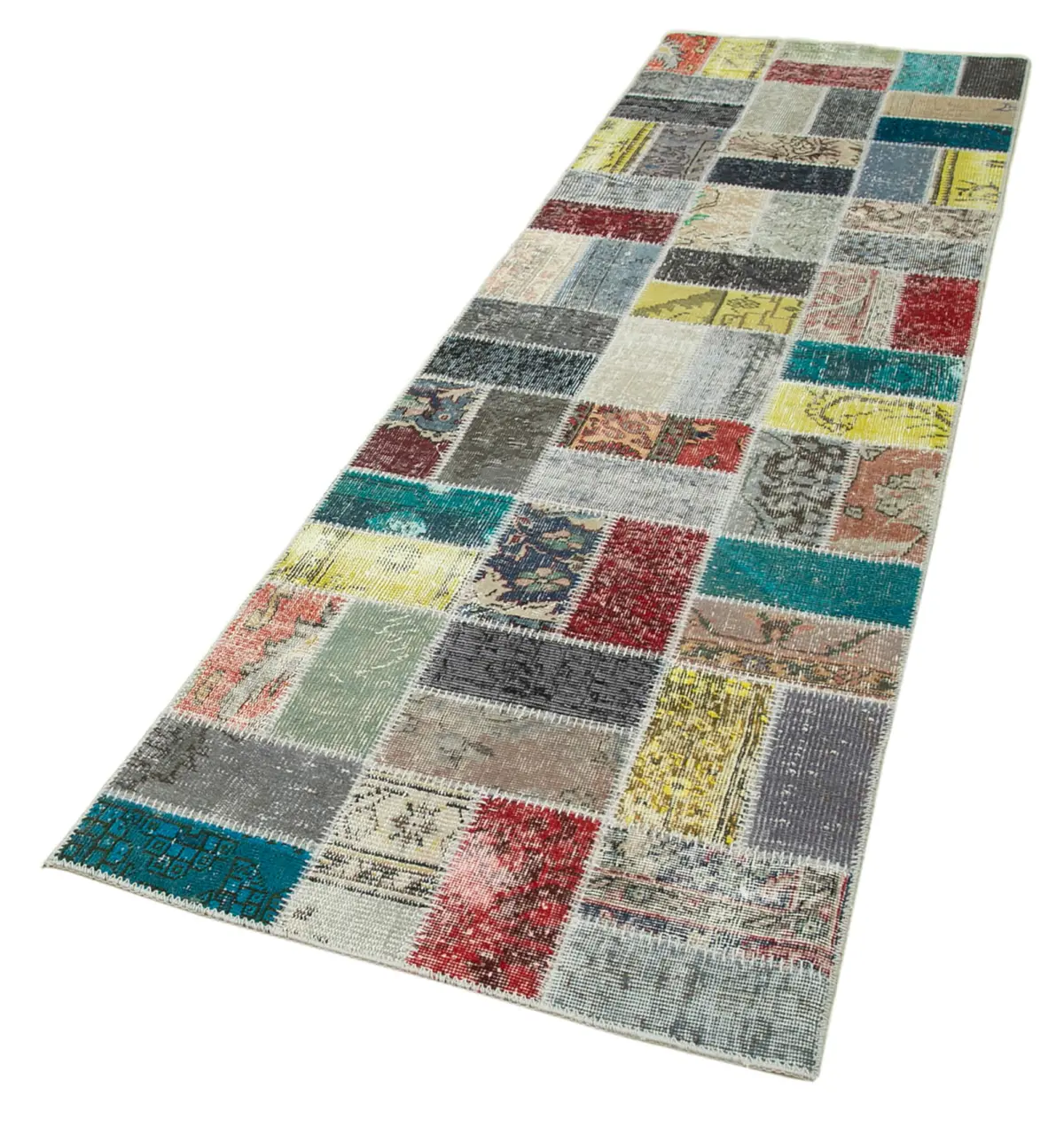 Patchwork Multi Pamuk Üzerine Yün El Dokuma Kilim-085x294 - Görsel 3