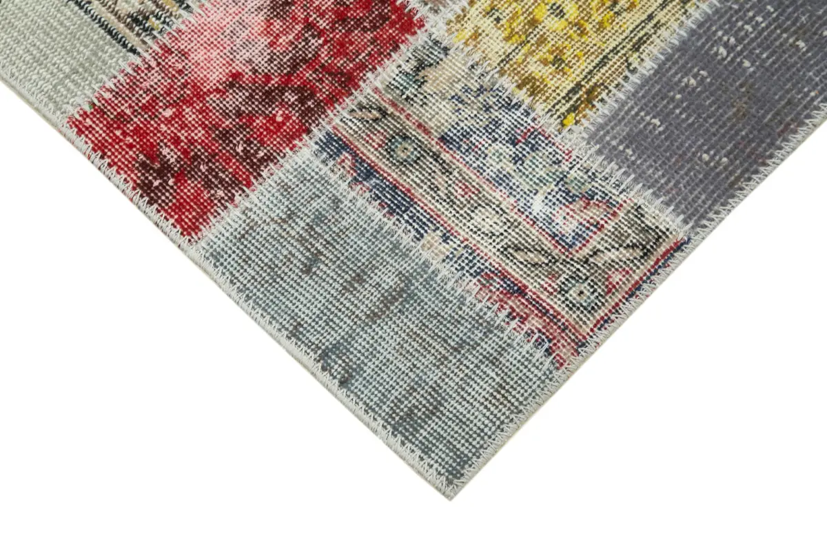 Patchwork Multi Pamuk Üzerine Yün El Dokuma Kilim-085x294 - Görsel 4