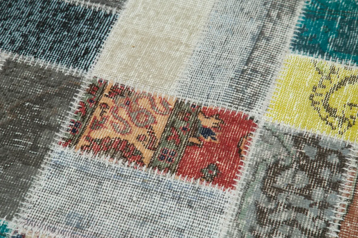 Patchwork Multi Pamuk Üzerine Yün El Dokuma Kilim-085x294 - Görsel 5