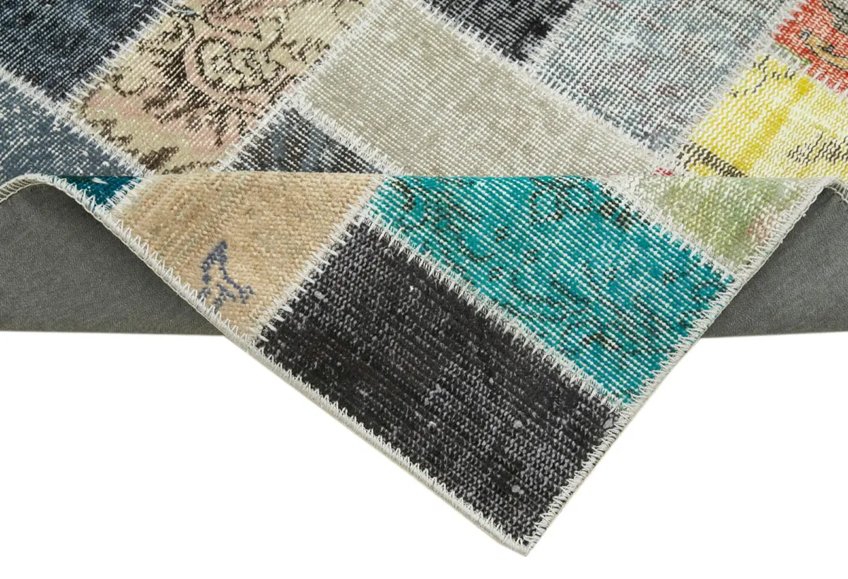 Patchwork Multi Pamuk Üzerine Yün El Dokuma Kilim-085x294 - Görsel 6
