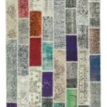 Patchwork Multi Pamuk Üzerine Yün El Dokuma Kilim-096x269