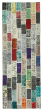 Patchwork Multi Pamuk Üzerine Yün El Dokuma Kilim-096x269