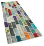 Patchwork Multi Pamuk Üzerine Yün El Dokuma Kilim-096x269 - Görsel 2