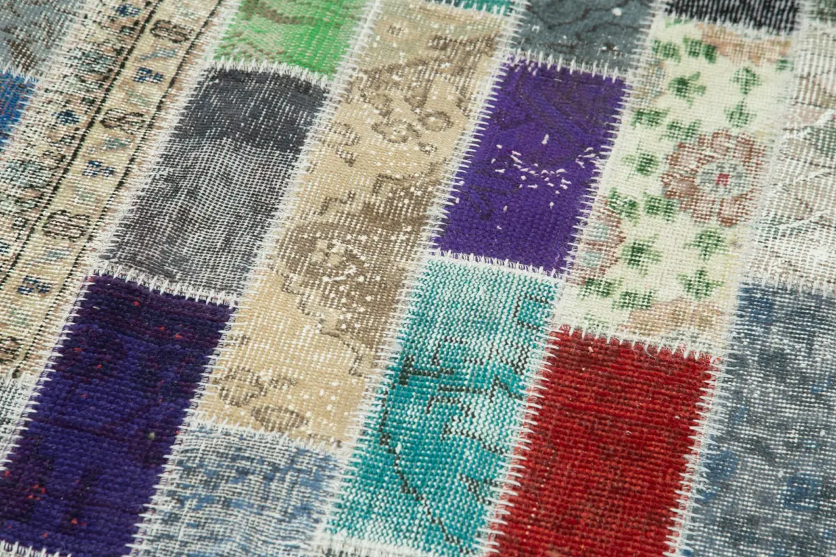Patchwork Multi Pamuk Üzerine Yün El Dokuma Kilim-096x269 - Görsel 5