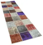 Patchwork Multi Pamuk Üzerine Yün El Dokuma Kilim-083x297 - Görsel 2