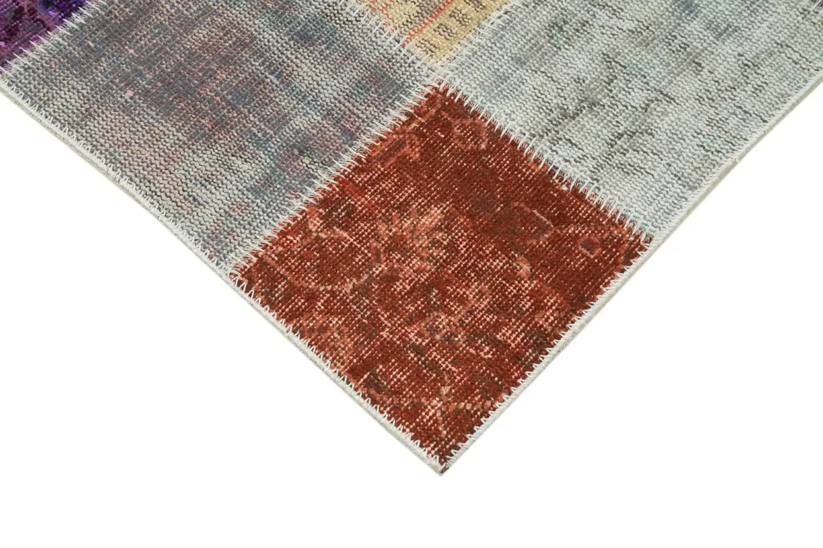 Patchwork Multi Pamuk Üzerine Yün El Dokuma Kilim-083x297 - Görsel 4