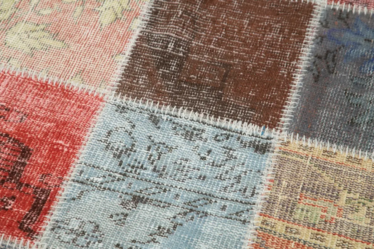 Patchwork Multi Pamuk Üzerine Yün El Dokuma Kilim-083x297 - Görsel 5