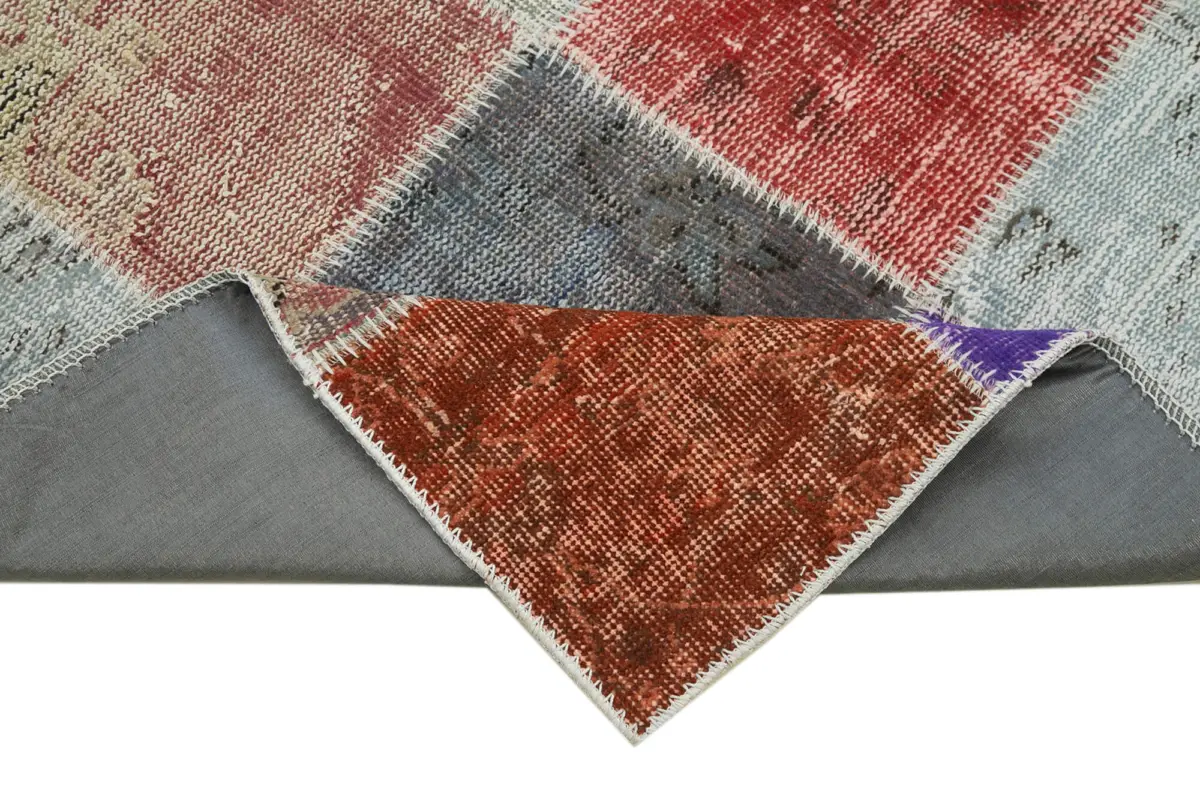 Patchwork Multi Pamuk Üzerine Yün El Dokuma Kilim-083x297 - Görsel 6