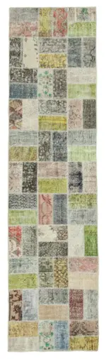 Patchwork Multi Pamuk Üzerine Yün El Dokuma Kilim-086x325