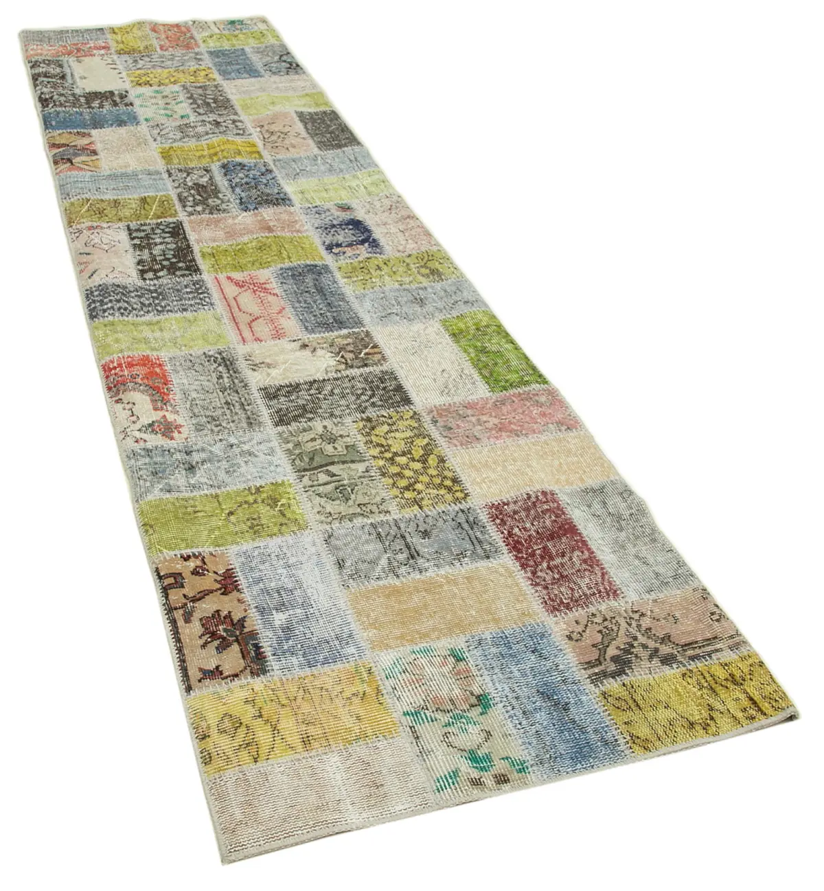 Patchwork Multi Pamuk Üzerine Yün El Dokuma Kilim-086x325 - Görsel 2