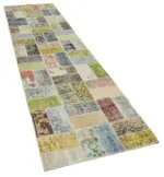 Patchwork Multi Pamuk Üzerine Yün El Dokuma Kilim-086x325 - Görsel 2