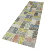 Patchwork Multi Pamuk Üzerine Yün El Dokuma Kilim-086x325 - Görsel 3