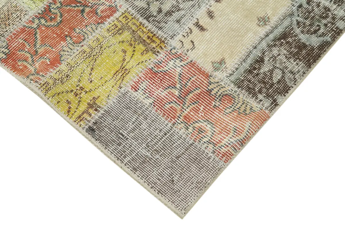 Patchwork Multi Pamuk Üzerine Yün El Dokuma Kilim-086x325 - Görsel 4