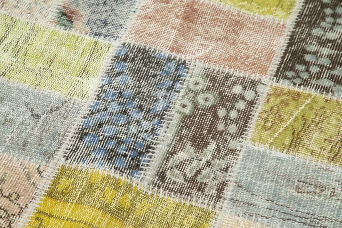 Patchwork Multi Pamuk Üzerine Yün El Dokuma Kilim-086x325 - Görsel 5
