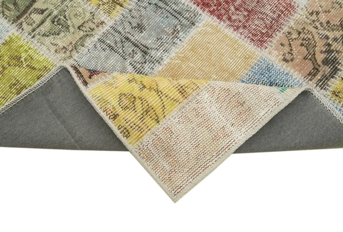 Patchwork Multi Pamuk Üzerine Yün El Dokuma Kilim-086x325 - Görsel 6