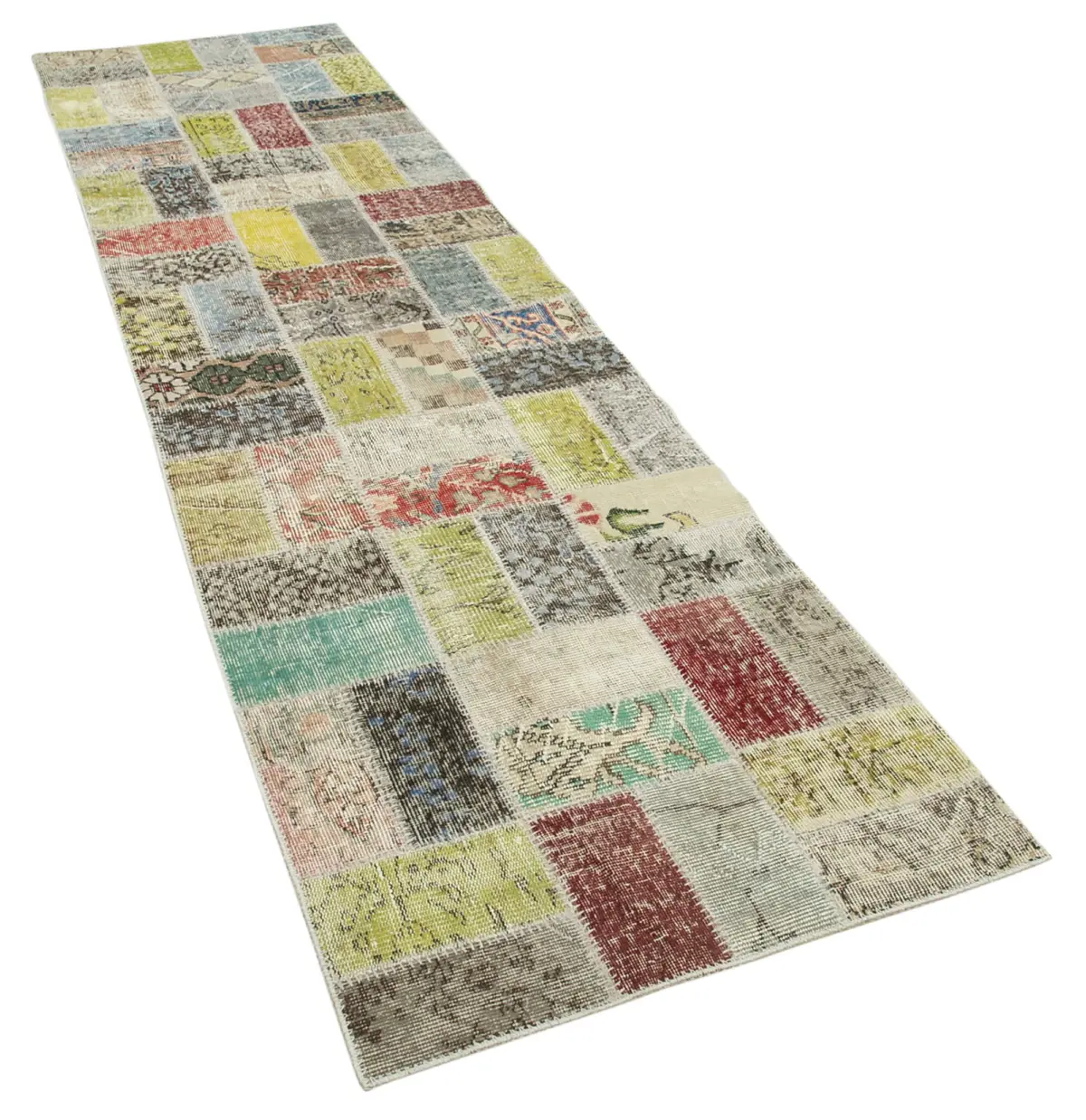 Patchwork Multi Pamuk Üzerine Yün El Dokuma Kilim-085x320 - Görsel 2