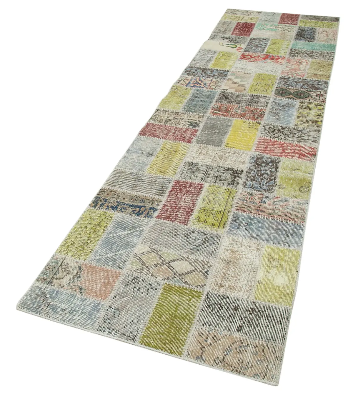 Patchwork Multi Pamuk Üzerine Yün El Dokuma Kilim-085x320 - Görsel 3