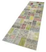 Patchwork Multi Pamuk Üzerine Yün El Dokuma Kilim-085x320 - Görsel 3