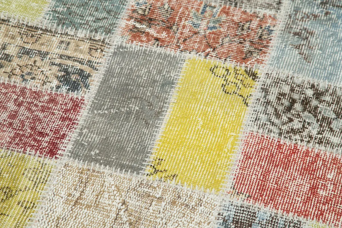 Patchwork Multi Pamuk Üzerine Yün El Dokuma Kilim-085x320 - Görsel 5