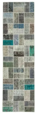 Patchwork Multi Pamuk Üzerine Yün El Dokuma Kilim-085x293