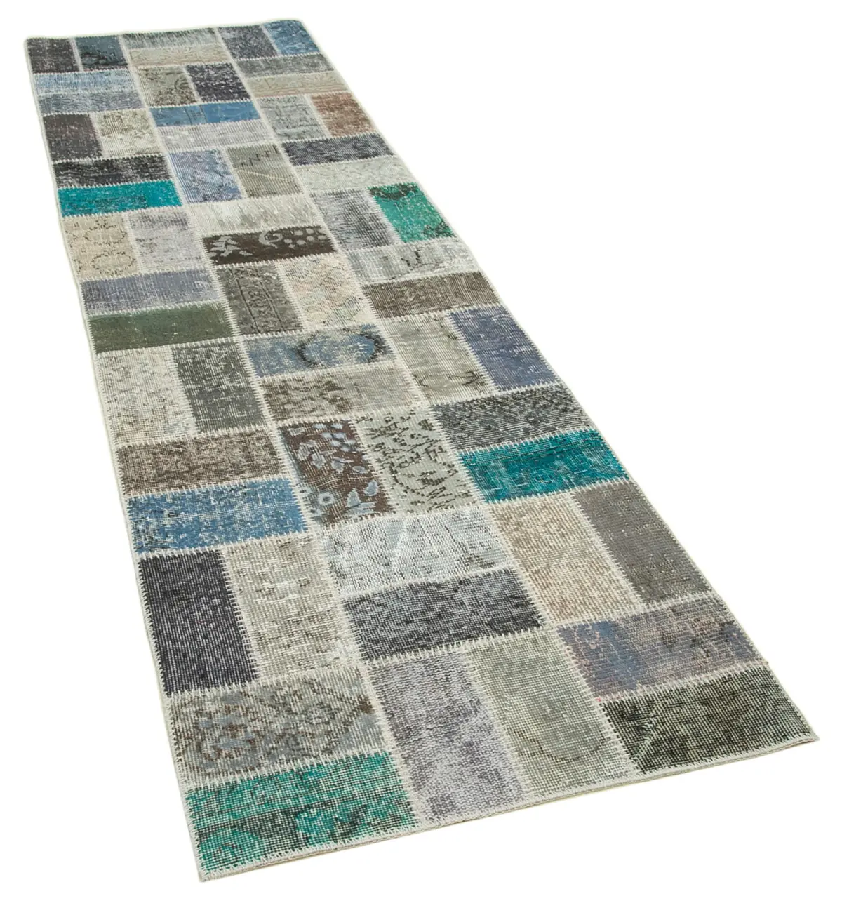 Patchwork Multi Pamuk Üzerine Yün El Dokuma Kilim-085x293 - Görsel 2