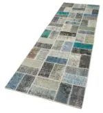 Patchwork Multi Pamuk Üzerine Yün El Dokuma Kilim-085x293 - Görsel 3
