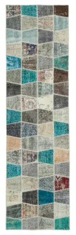 Patchwork Multi Pamuk Üzerine Yün El Dokuma Kilim-087x309