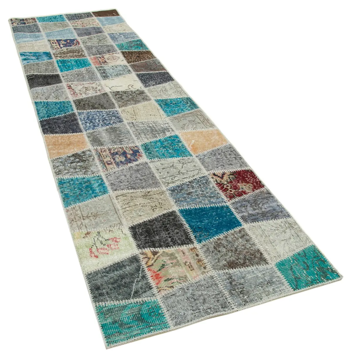 Patchwork Multi Pamuk Üzerine Yün El Dokuma Kilim-087x309 - Görsel 2