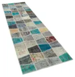 Patchwork Multi Pamuk Üzerine Yün El Dokuma Kilim-087x309 - Görsel 2